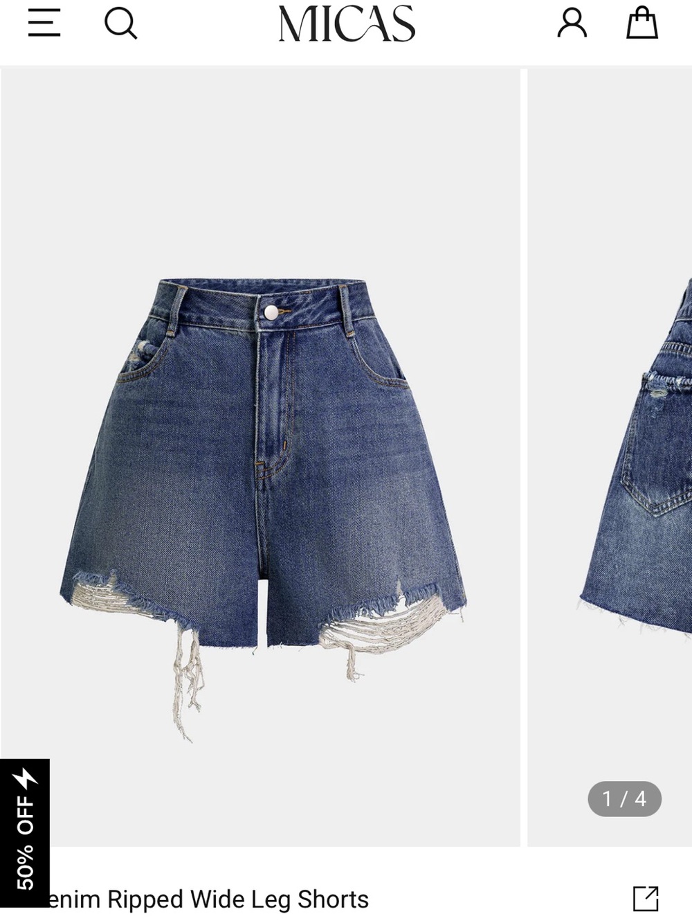 Micas High-Rise Distressed Wide-Leg Denim Shorts - Blue